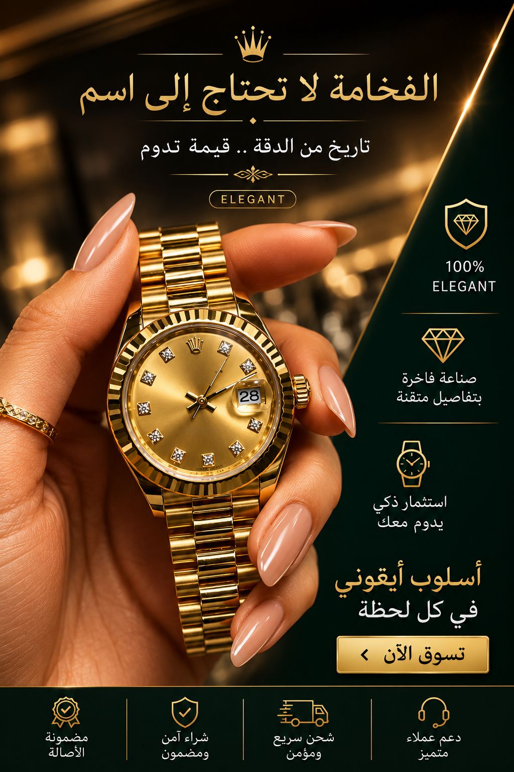 ساعة نسائية ذهبية